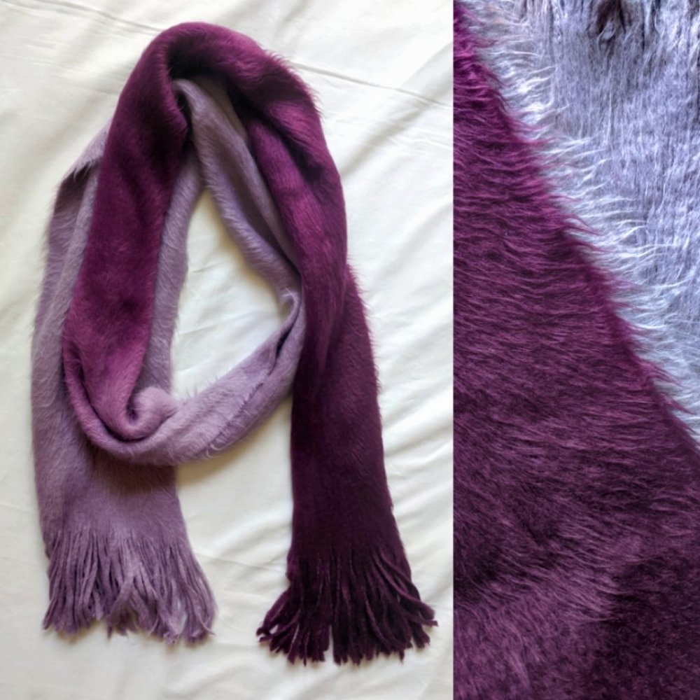 Vintage Reference Purple Ombre Furry Fringe Scarf